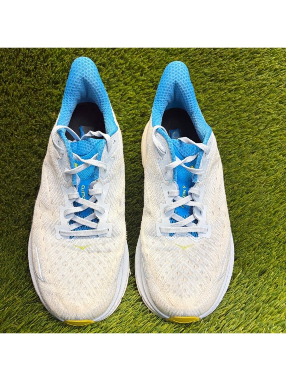 Hoka One One Clifton 9 Mens Size 10 White Yellow Athletic Running Shoes Sneakers - Picture 6 of 13
